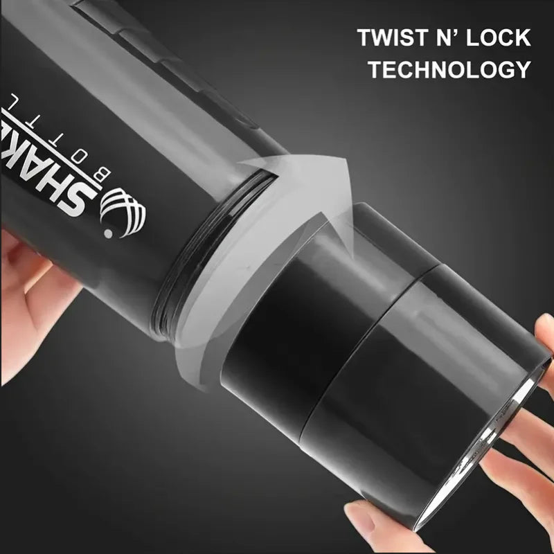Fitness Shaker mit Pulverfach – 2-in-1 Wasserflasche für Protein Shakes & Supplements
