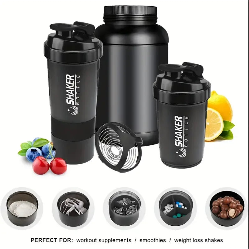 Fitness Shaker mit Pulverfach – 2-in-1 Wasserflasche für Protein Shakes & Supplements
