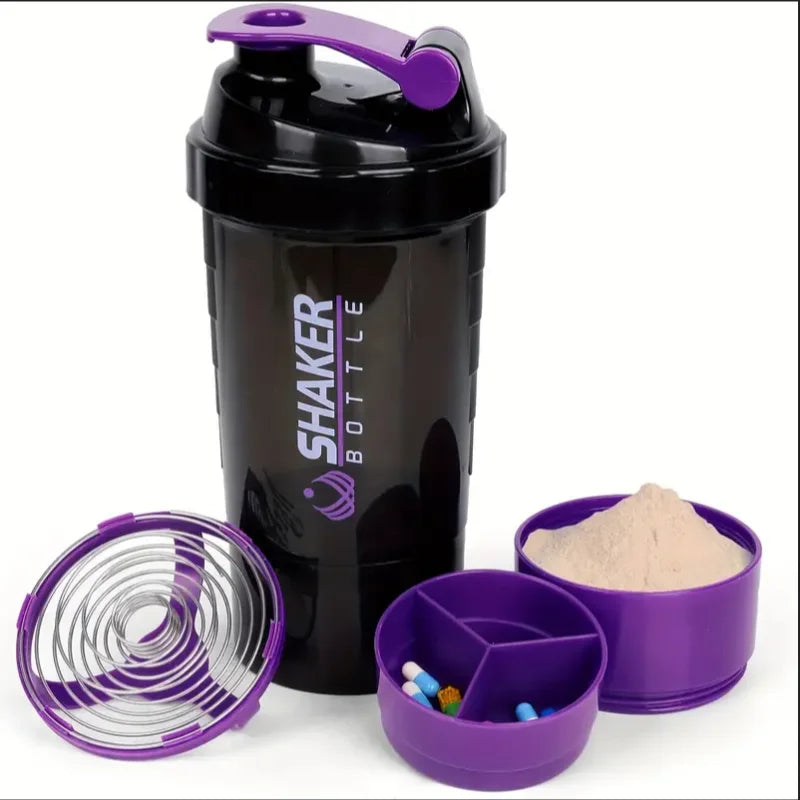 Fitness Shaker mit Pulverfach – 2-in-1 Wasserflasche für Protein Shakes & Supplements