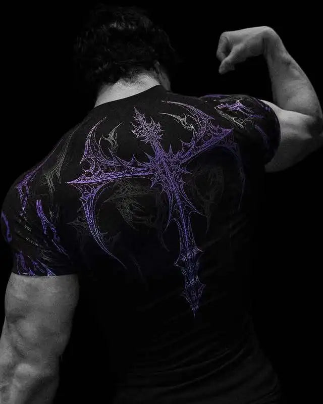 Herren GYM T-Shirt – Dunkler Gothic Print, Muskelshirt, Hoch elastisch & Schnell trocknend
