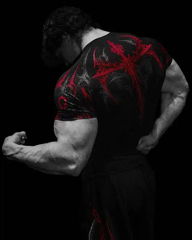 Herren GYM T-Shirt – Dunkler Gothic Print, Muskelshirt, Hoch elastisch & Schnell trocknend