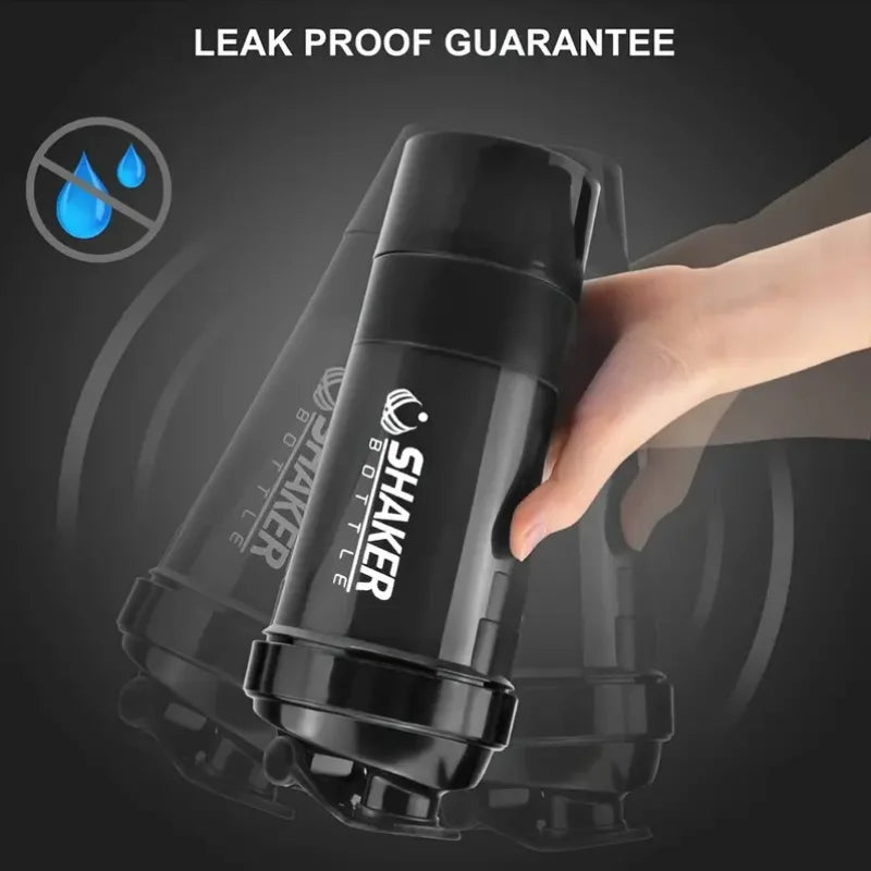 Fitness Shaker mit Pulverfach – 2-in-1 Wasserflasche für Protein Shakes & Supplements