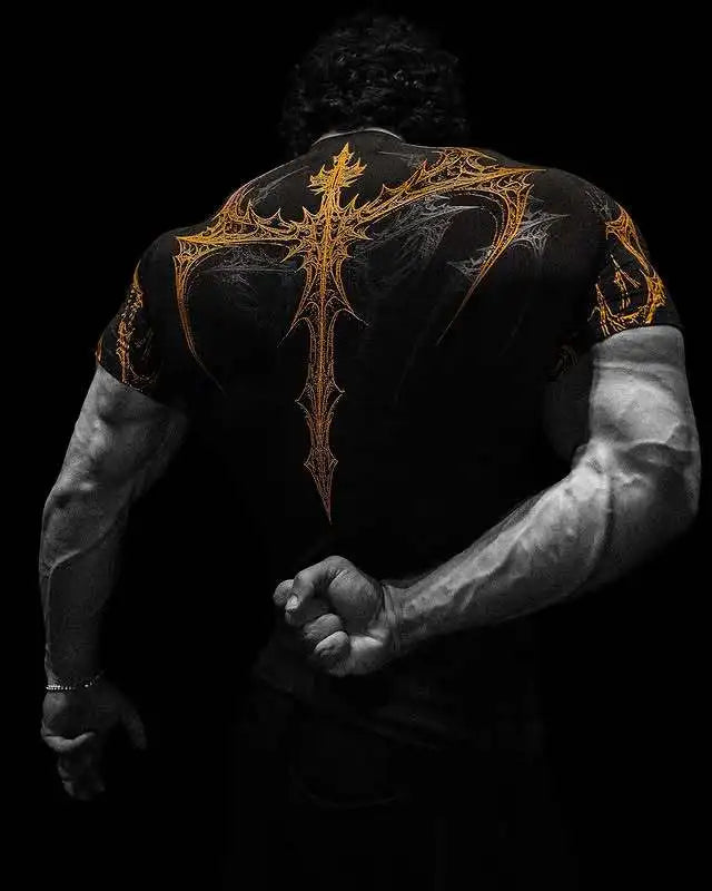 Herren GYM T-Shirt – Dunkler Gothic Print, Muskelshirt, Hoch elastisch & Schnell trocknend