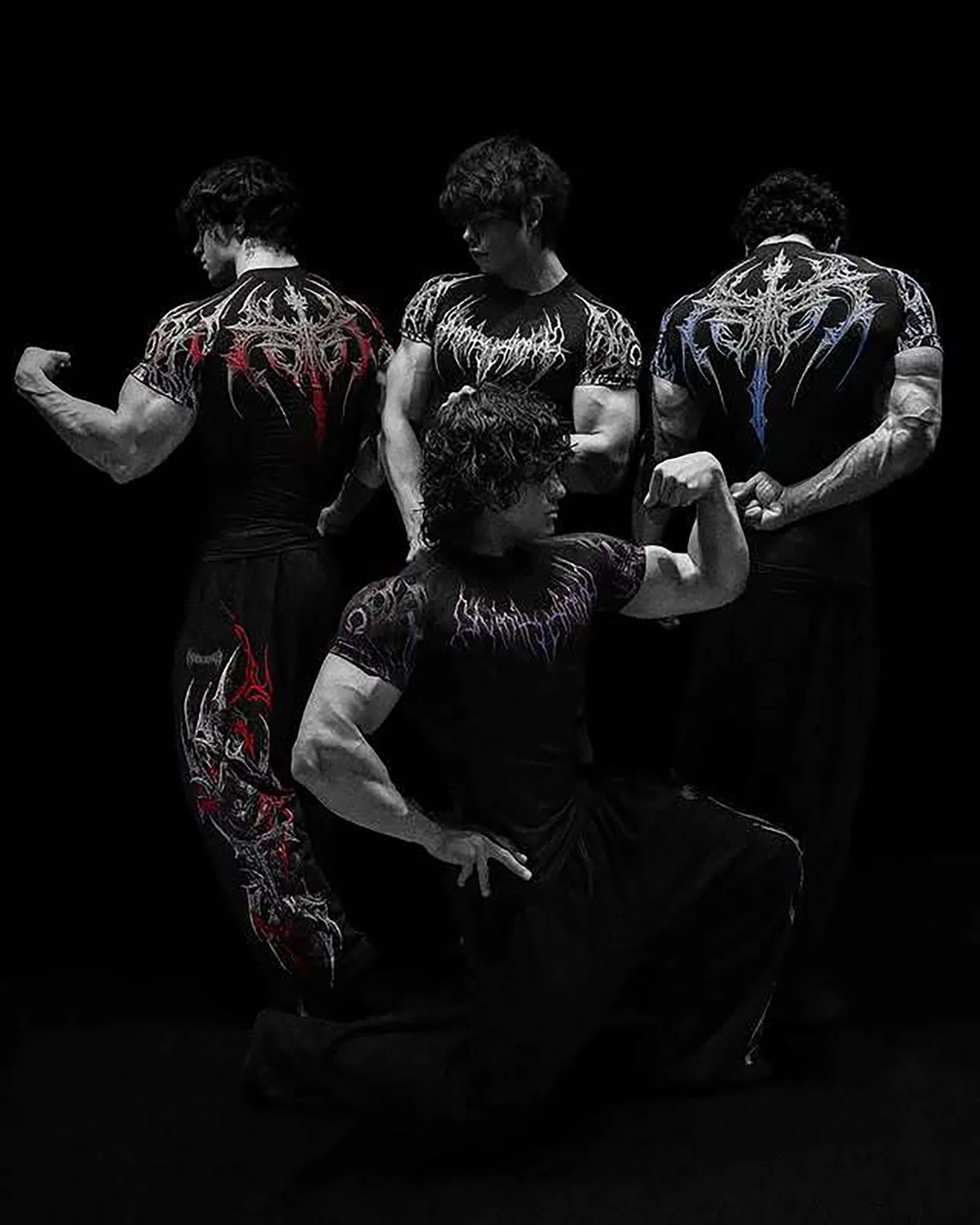 Herren GYM T-Shirt – Dunkler Gothic Print, Muskelshirt, Hoch elastisch & Schnell trocknend