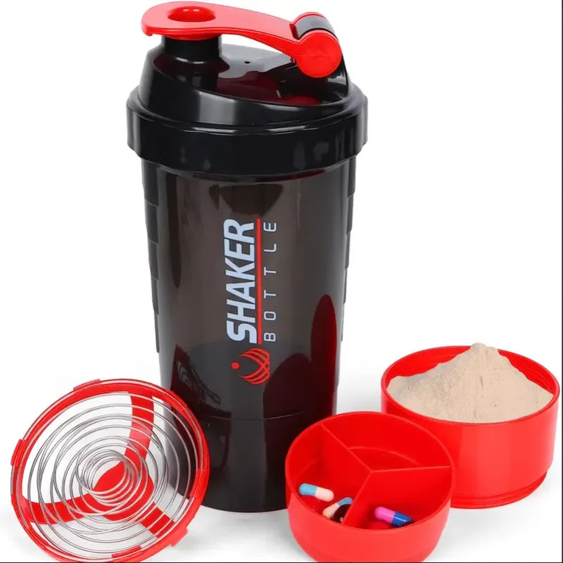 Fitness Shaker mit Pulverfach – 2-in-1 Wasserflasche für Protein Shakes & Supplements