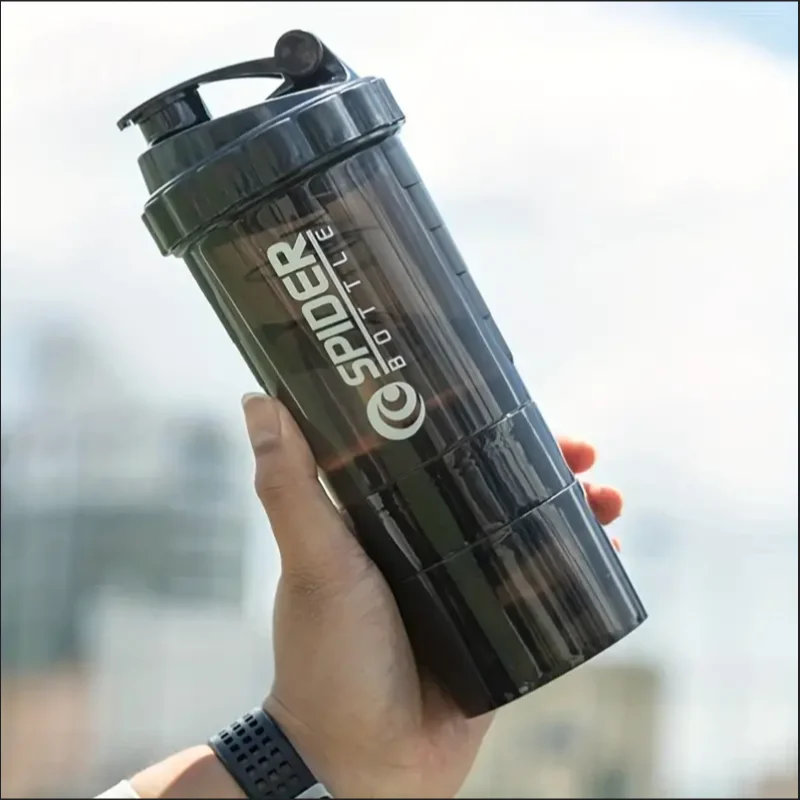Fitness Shaker mit Pulverfach – 2-in-1 Wasserflasche für Protein Shakes & Supplements