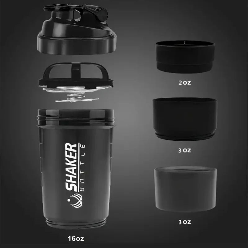 Fitness Shaker mit Pulverfach – 2-in-1 Wasserflasche für Protein Shakes & Supplements